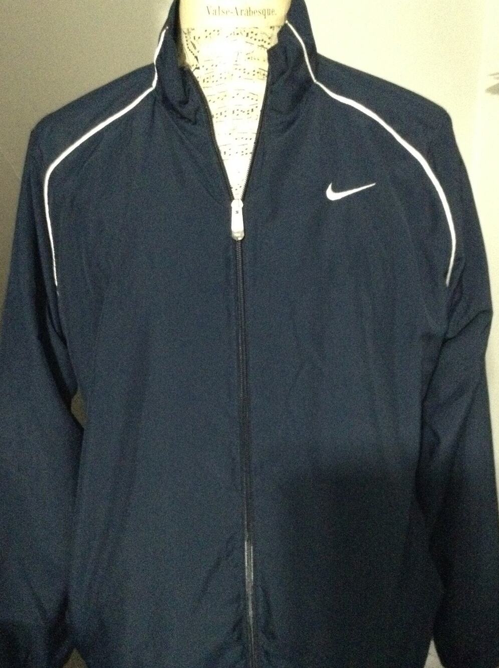 Nike Dri-FIT Track Jacket Mens XL Navy Blue White Piping Full Zip Athletic Warm